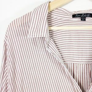 Striped Button Down Top Tan White Classic 2X